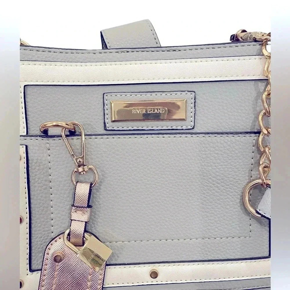 River Island Square Gray Cross Body Shoulder Bag Purse - Picture 7 of 11
